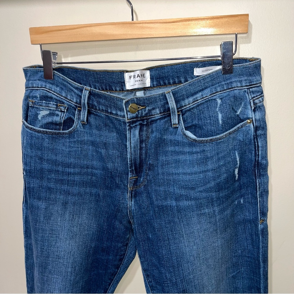 Frame Denim Raw Hem Cropped Dark Blue Jeans - Picture 2 of 9